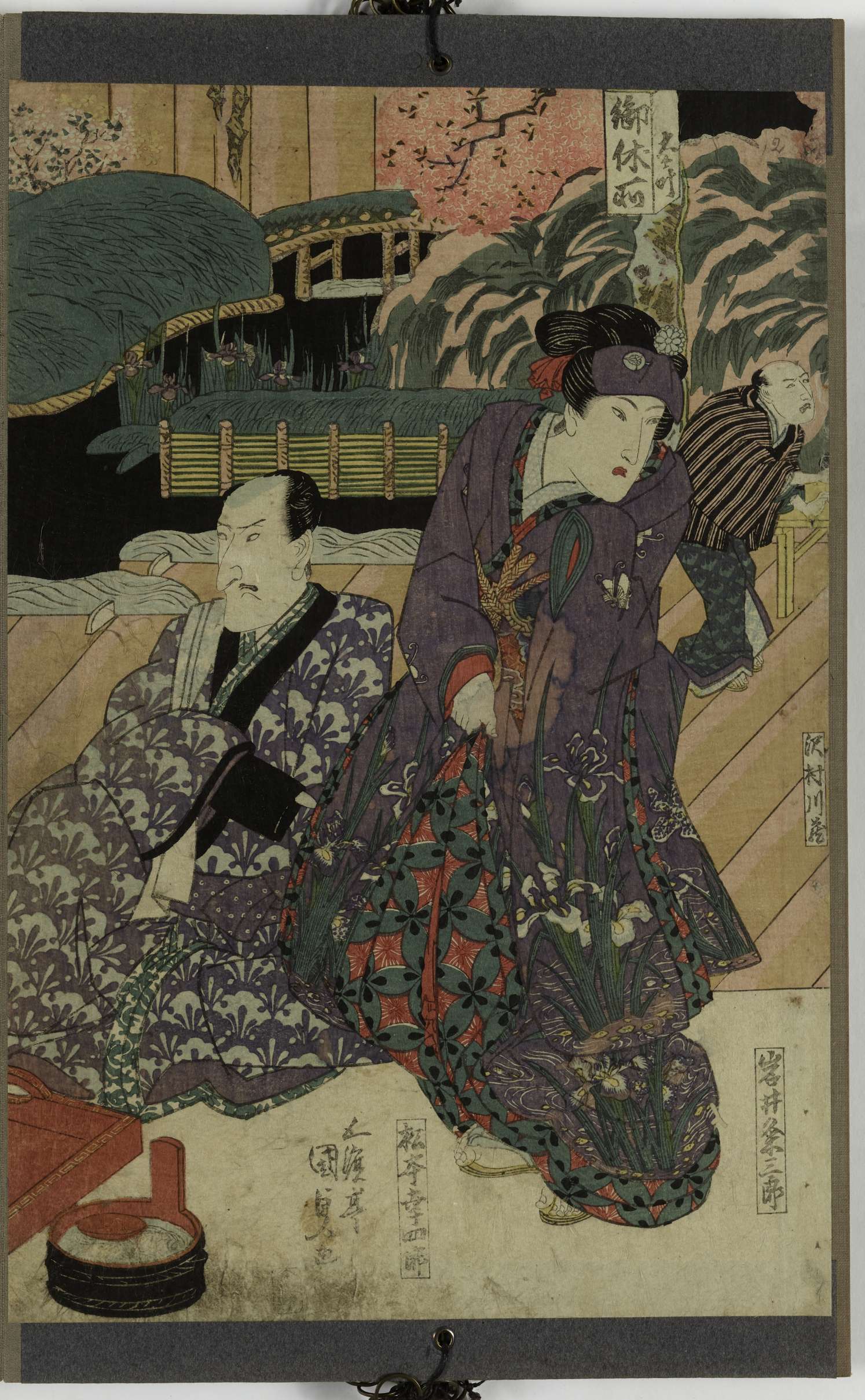 Grand succès, admiration des fleurs de cerisier au 2è étage. Sawamura Kawazo, Iwai Kumeshiro, Matsumoto Koushiro