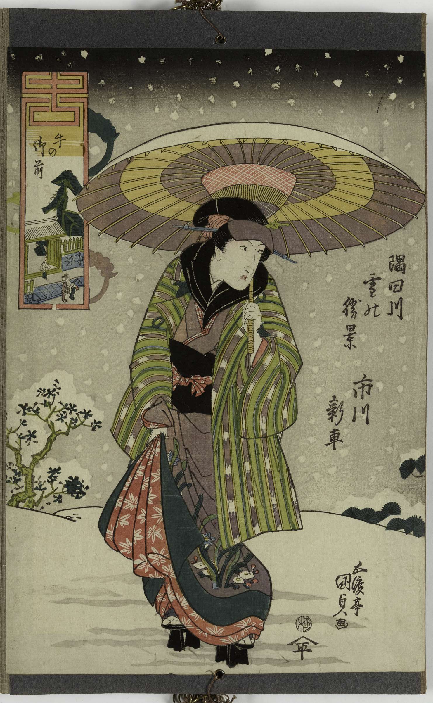 Spectacles de neige au fleuve Sumida, Ushi no gozen. Ichikawa Shinsha